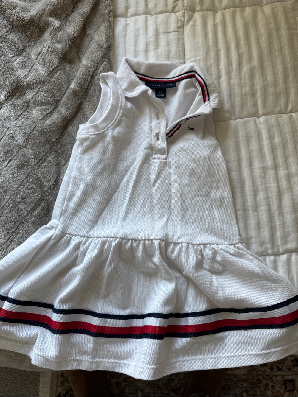 Tommy Hilfiger White Sleeveless Polo Dress with Red & Navy Stripe
